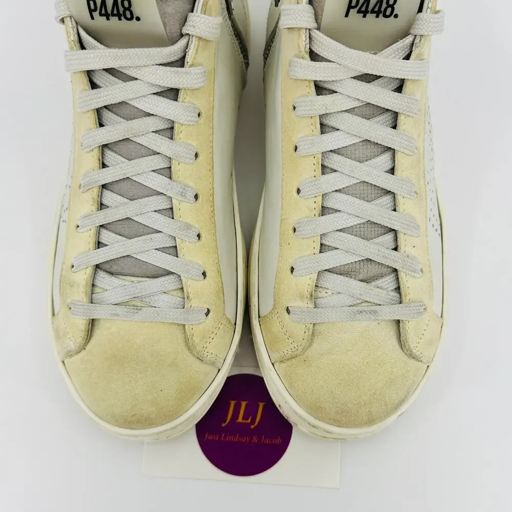 P448 Women's John White Leather Skate Mid Top Sneakers Size 36 EU/ 6 US